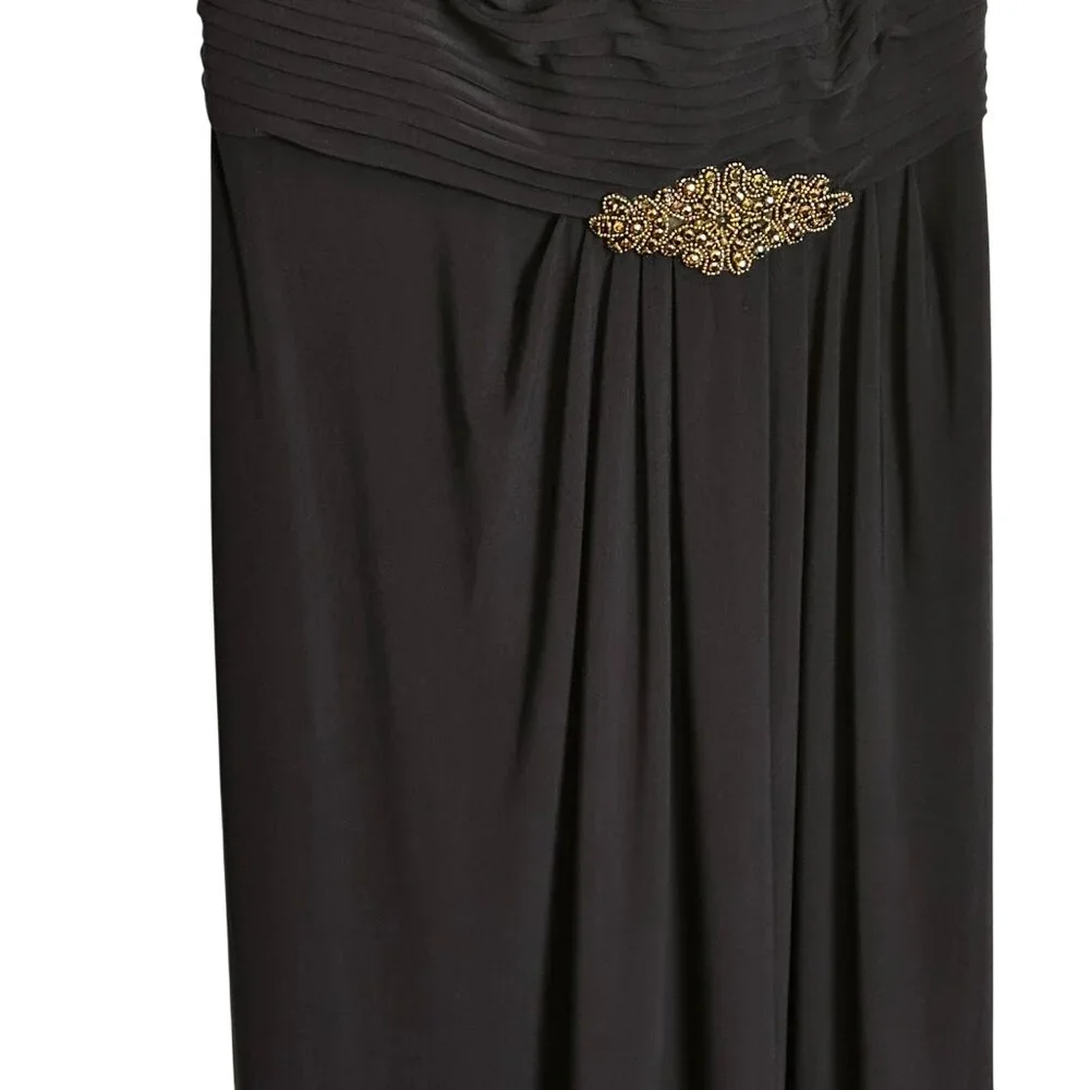 Alex Evenings SZ 8 Sleeveless Maxi Dress With Embellished Waist Draped Neck Navy